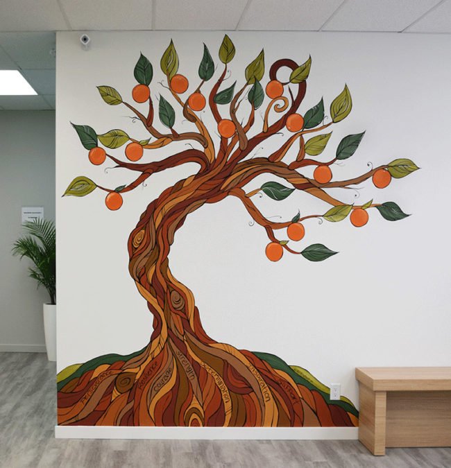 April Lacheur's Mural at the Live Well Exercise Clinic in Langley 2017. (5 of this style of murals were created for this company for their various clinics)