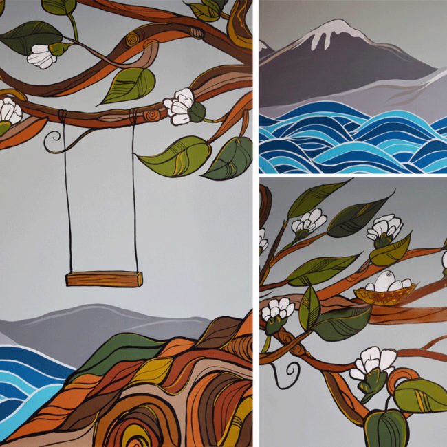 Details of April Lacheur's mural commissioned by the Morgan Creek Medical Clinic in South Surrey 2017.