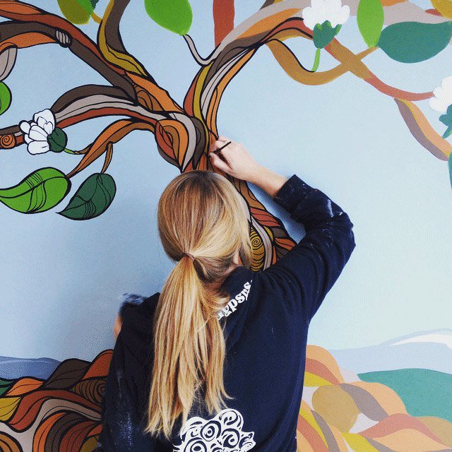 April painting a mural at the Morgan Creek Medical Office in South Surrey 2016